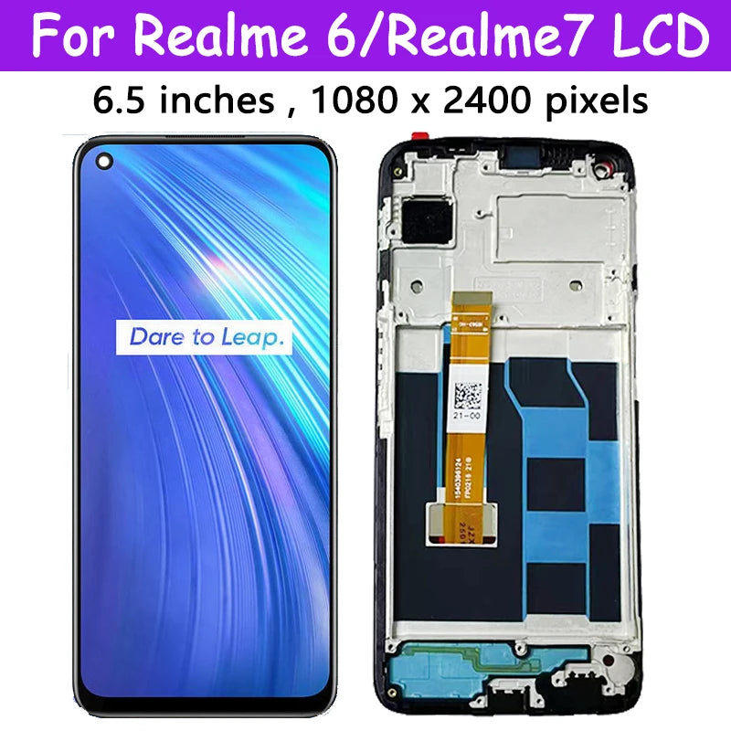 6.5”inch  realme 7 RMX2155 LCD Display For Oppo Realme 6 RMX2001 LCD Display Touch Screen Digitizer Assembly Replacement Oppo phone repair parts Realme phone repair parts