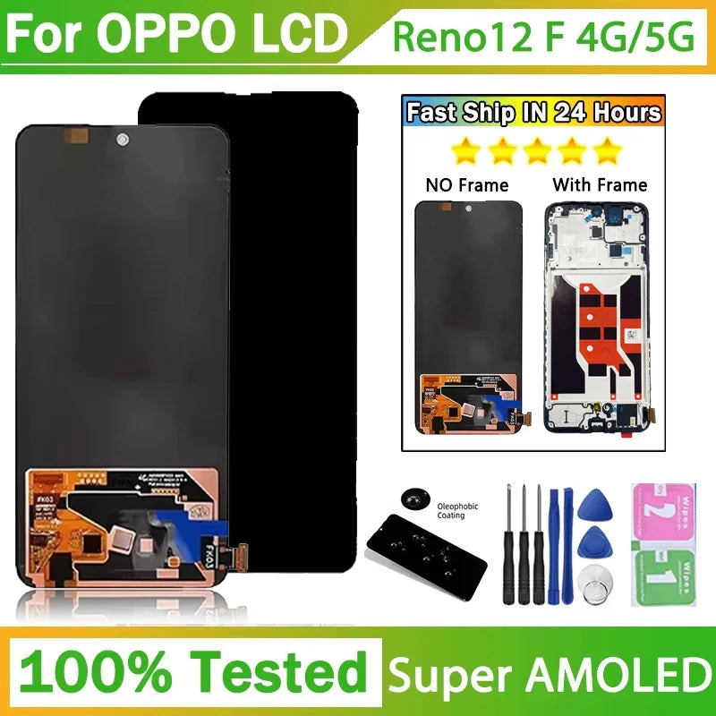 6.67"AMOLED For Oppo Reno12 F Reno 12F 4G/5G LCD Display Touch Screen Digitizer CPH2687 CPH2637 Display Replacement Oppo phone repair parts Realme phone repair parts
