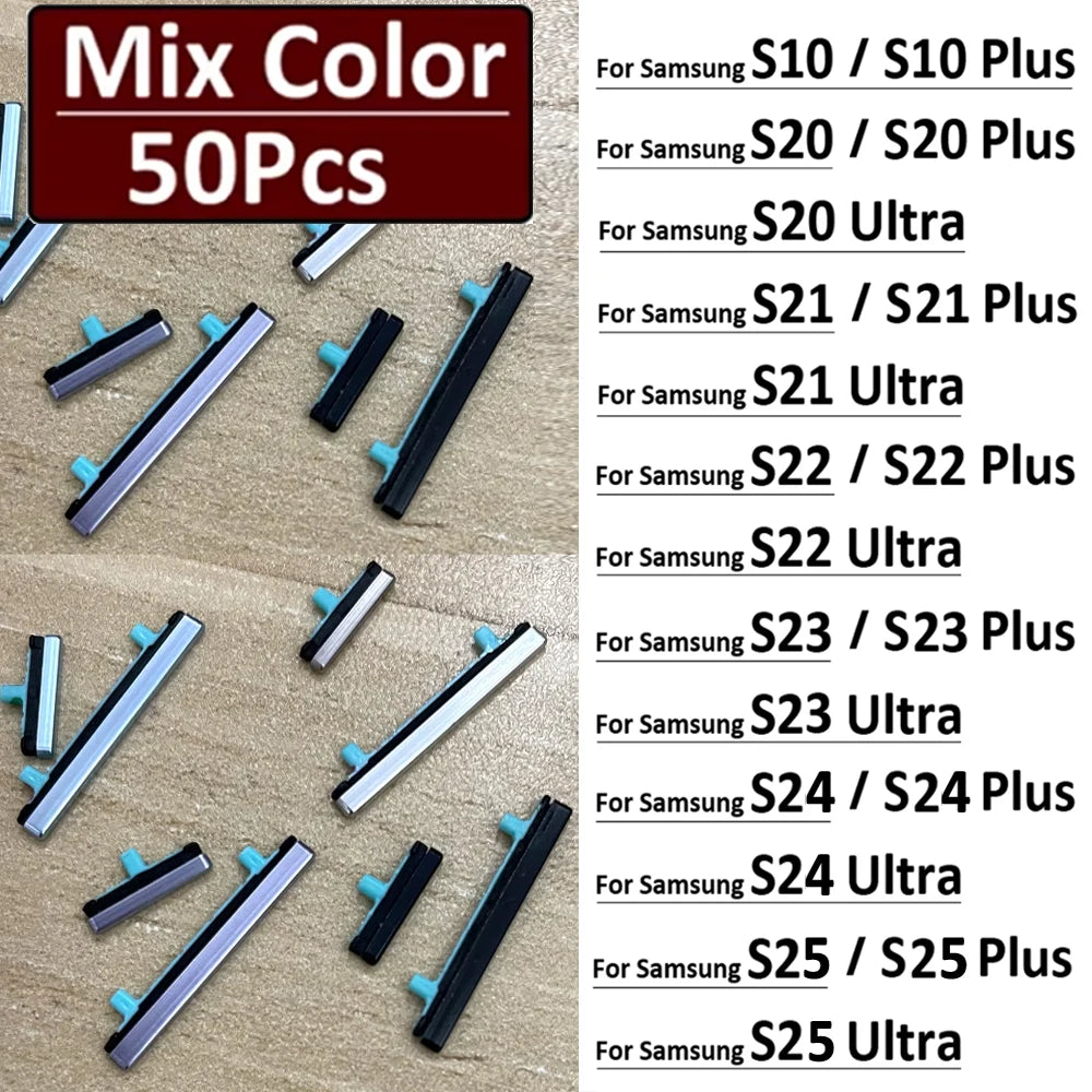 50Pcs/Lot, New For Samsung S10 S20 S21 S22 S23 S24 S25 Plus Ultra Power Button + Volume Side Button Replacement Parts Samsung phone repair parts