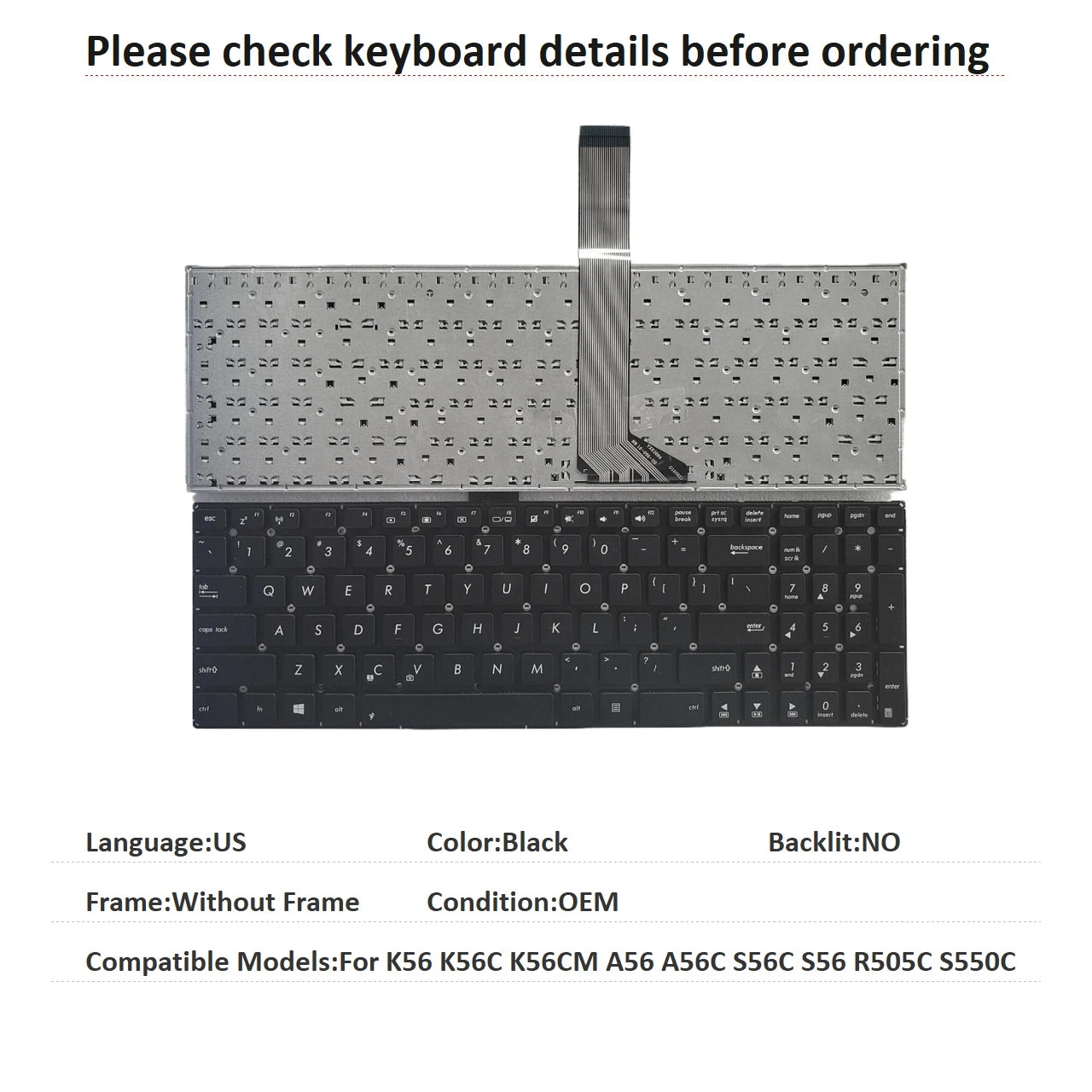 New US Russian Spanish Language  Keyboard For ASUS K56 K56C K56CM A56 A56C S56C S56 R505C S550C Notebook PC Replacement Keyboard ASUS laptop repair parts