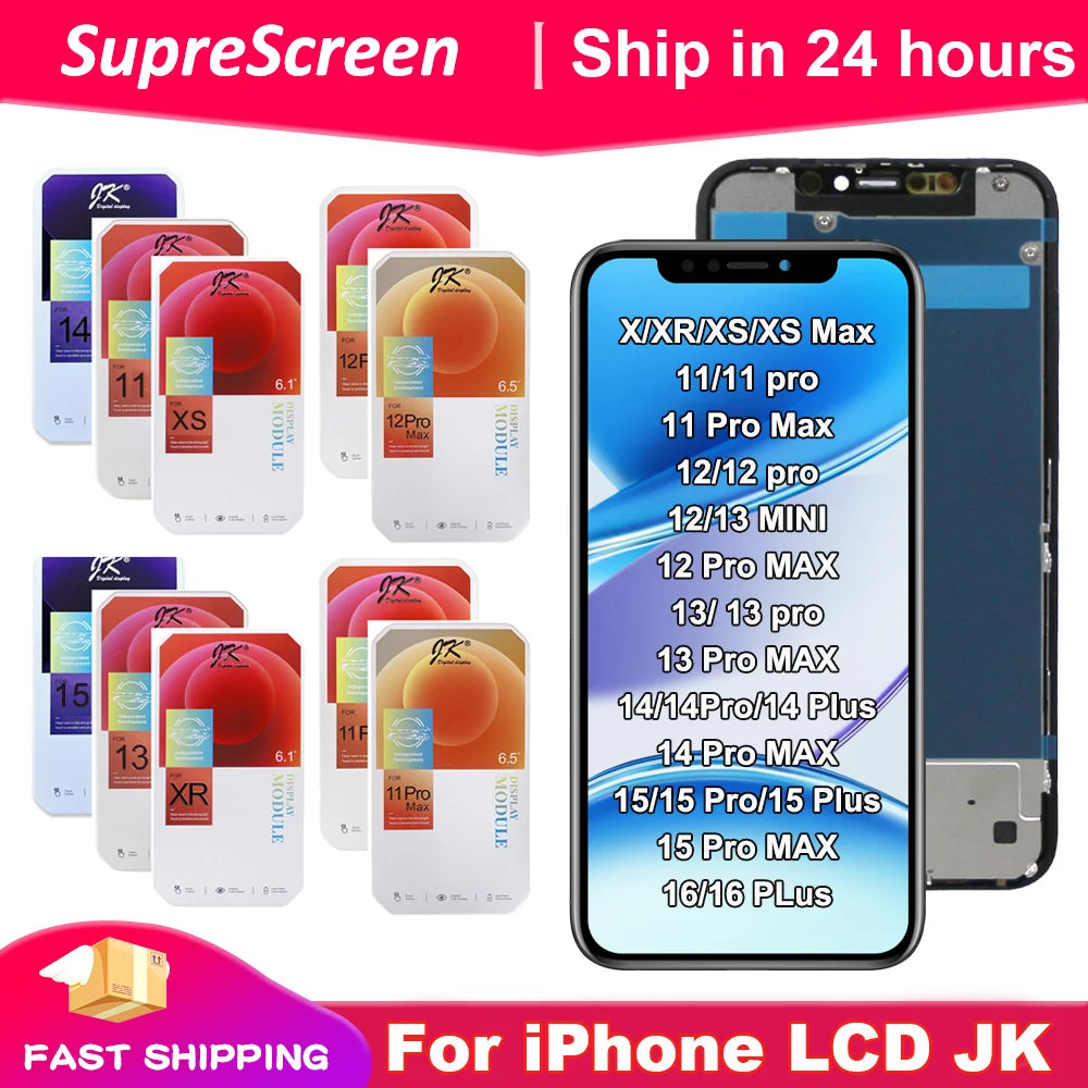 JK for iPhone X XR XS Max 11 12 13 Mini LCD Display Touch Screen Digitizer for iPhone 14 15 16 Pro Max 14 15 16 Plus Display iPhone phone repair parts