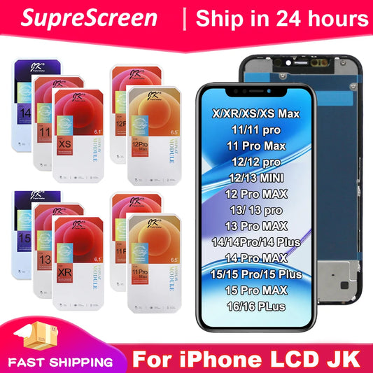 JK for iPhone X XR XS Max 11 12 13 Mini LCD Display Touch Screen Digitizer for iPhone 14 15 16 Pro Max 14 15 16 Plus Display iPhone phone repair parts