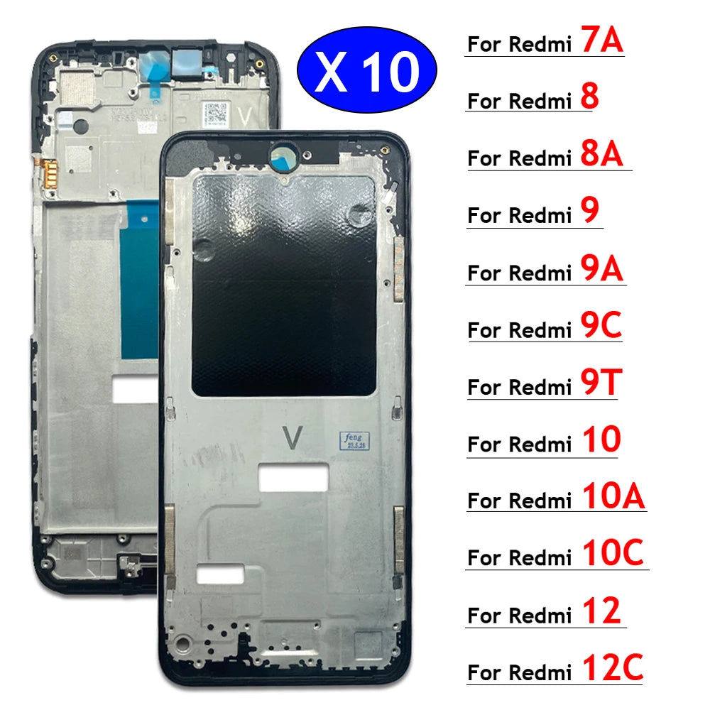 10Pcs Middle Frame Housing For Xiaomi Redmi 7A 8 8A 9 9A 9C 9T 10 10A 10C 12 12C 4G 5G Middle Frame Bezel Plate Cover Rear Bezel  Xiaomi  Xiao mi phone repair parts