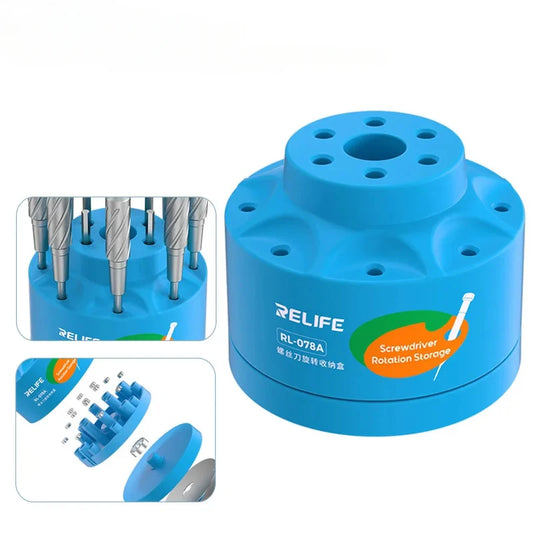 RELIFE RL-078A Screwdriver Rotating Storage Box for Mobile Phone Repair Multiple Holes Soldering Iron Tips Storage Holder Tool Professional Repair Tools