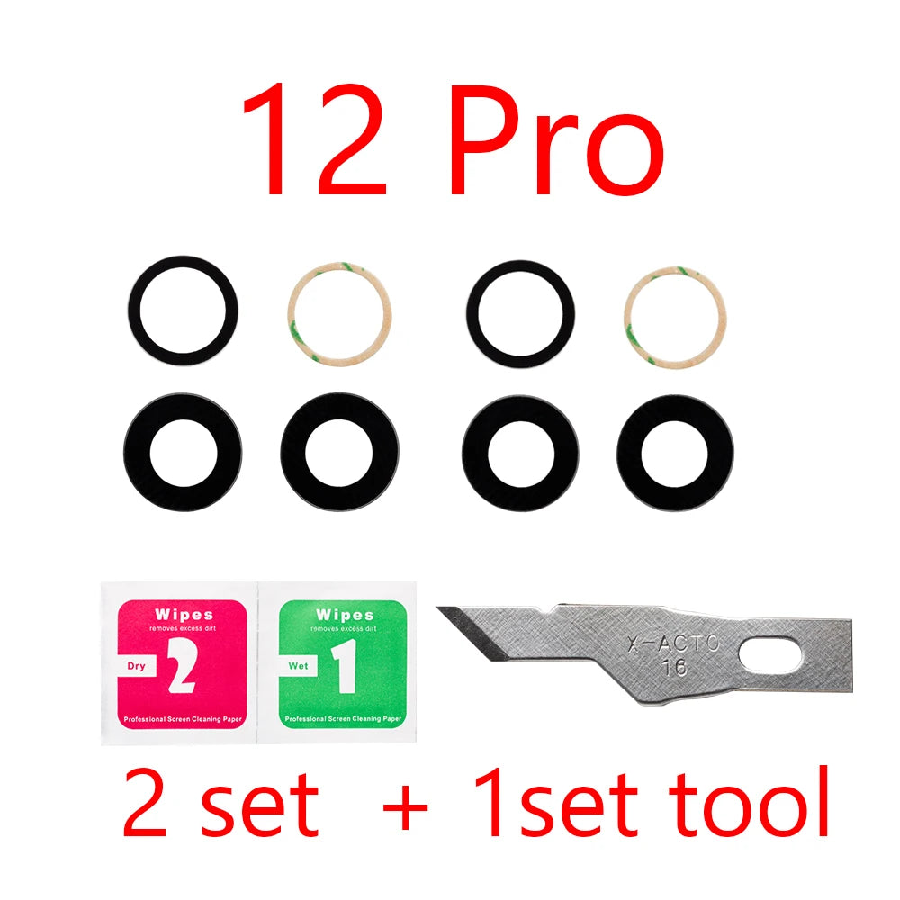 2set For iPhone 13 Pro Max 12 11 14 ProMax Mini XR XS XSMax  Back Rear camera Glass lens with sticker adhesive Replacement iPhone phone repair parts