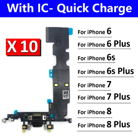 10Pcs/Lot, For iPhone 6 6S 7 8 6G 7G 8G Plus Dock Connector USB Charger Charging Board Port Flex Cable Microphone Board iPhone phone repair parts