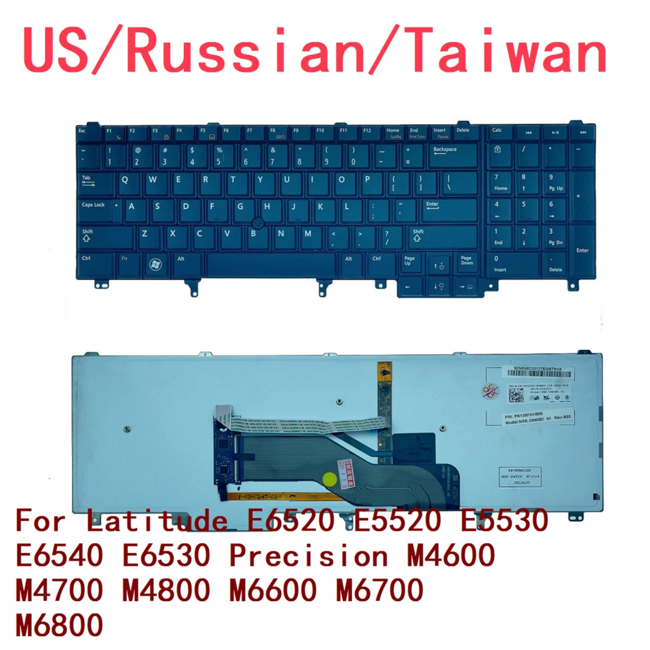 US Russian Taiwan Backlit Keyboard For Dell Latitude E6520 E5520 E5530 E6540 E6530 Precision M4600 M4700 M4800 M6600 M6700 M6800Dell laptop repair parts
