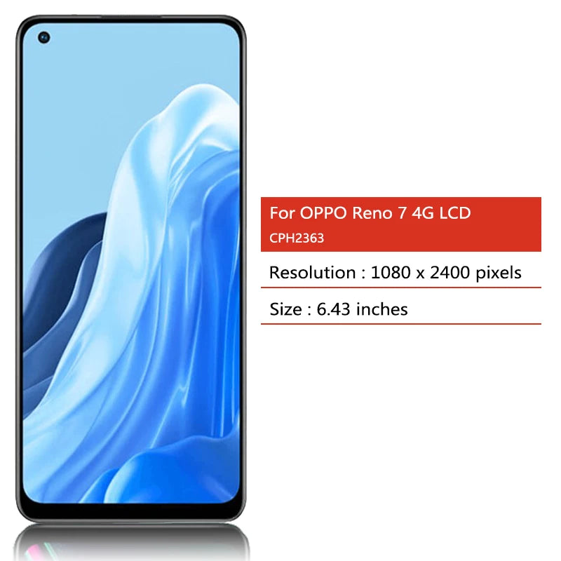 6.43"AMOLED Reno 7 Screen For Oppo Reno7 LCD Display Touch Screen Digitizer Assembly For OPPO Reno7 4G LCD CPH2363 Frame Oppo phone repair parts Realme phone repair parts