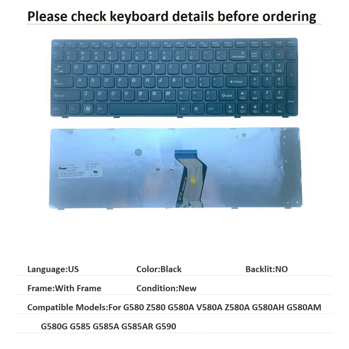 New US Russian Spanish Arab Language  Keyboard For Lenovo G580 Z580 G580A V580A Z580A G580AH G580AM G580G G585 G585A G585AR G590 Lenovo laptop repair parts