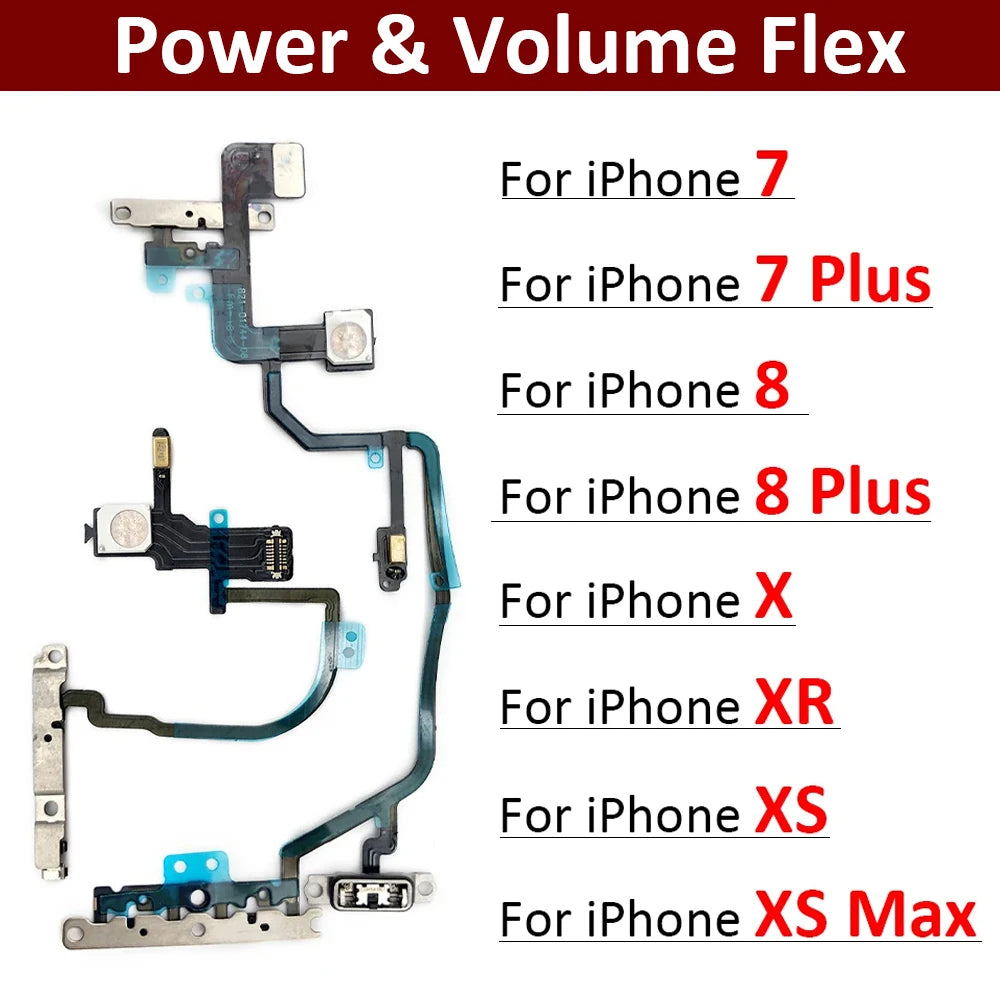 Power On Off Flex For IPhone 7 7G 8 8G Plus X XR XS Max Volume Up Down Side Button Key Ribbon Flex Cable With Metal iPhone phone repair parts