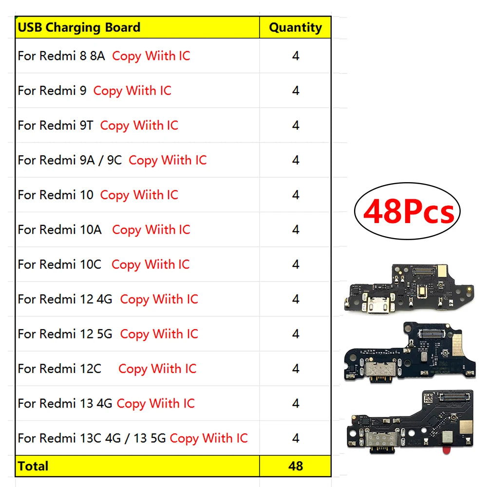 24Pcs, USB Charger Charging Dock Port Connector Flex Cable For Xiaomi Redmi 8 8A 9 9C 9A 9T 10 10A 10C 12 12C 13 13C 4G 5G  Xiaomi  Xiao mi phone repair parts