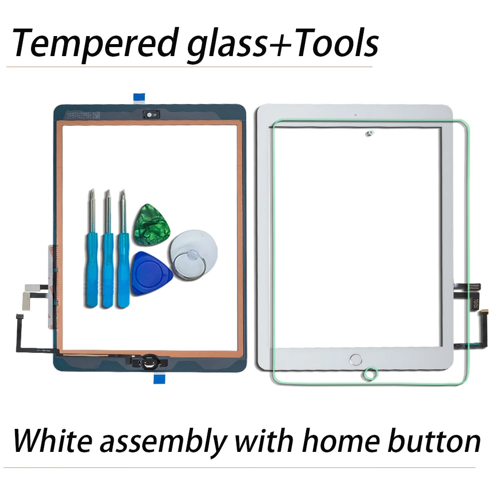 For iPad Air 1 Touch Screen Digitizer Glass A1474 A1475 A1476 with Home Button,Camera Holder,Adhesive,Tool Kit+Tempered Glass iPad tablet repair parts