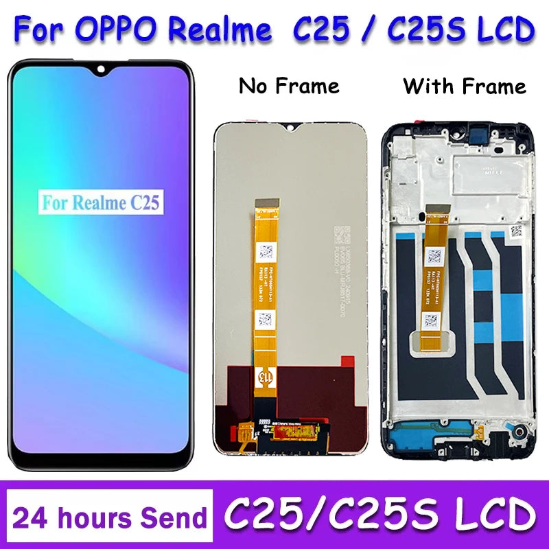 6.5" OEM For Oppo Realme C25/C25S LCD RMX3193 RMX3195 Display With Frame Screen Touch Panel Digitizer Assembly Oppo phone repair parts Realme phone repair parts