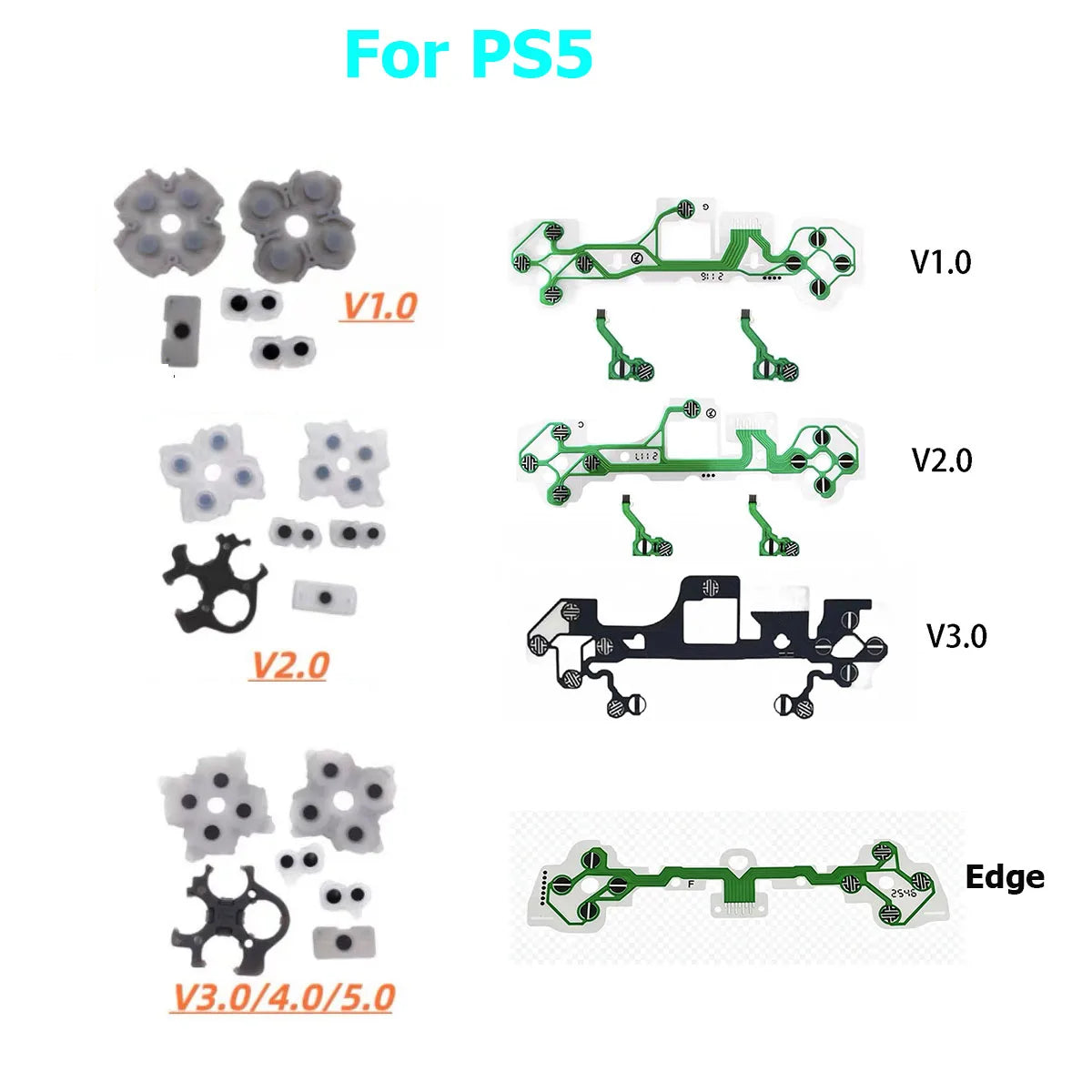 1-5Sets Conductive Rubber Pad Joystick Pads for PS5 BDM-010 020 030 040 Edge Controller Conductive Film Keypad Ribbon Flex Cable Game console repair parts