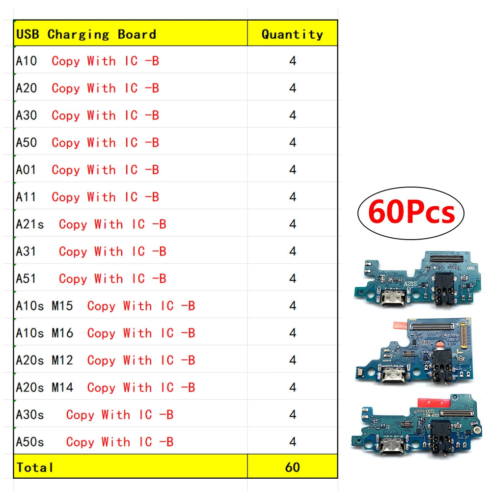 30Pcs USB Charger Charging Dock Port Connector Flex Cable For Samsung A10 A20 A30 A50 A01 A11 A21s A31 A51 A10s A20s A30s A50s Samsung phone repair parts