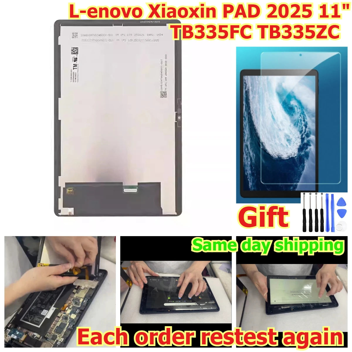100% tested Tab touch display lcd screen glass for Lenovo Xiaoxin PAD 2025 11 inch TB335FC TB335ZC Digitizer assembly Lenovo tablet repair parts