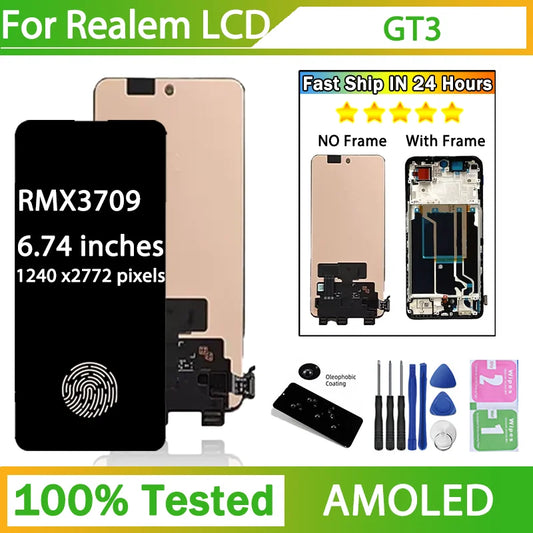6.74"New For Realme GT3 GT 3 LCD Display Touch Screen Digitizer RMX3709 240W Display With Frame Oppo phone repair parts Realme phone repair parts