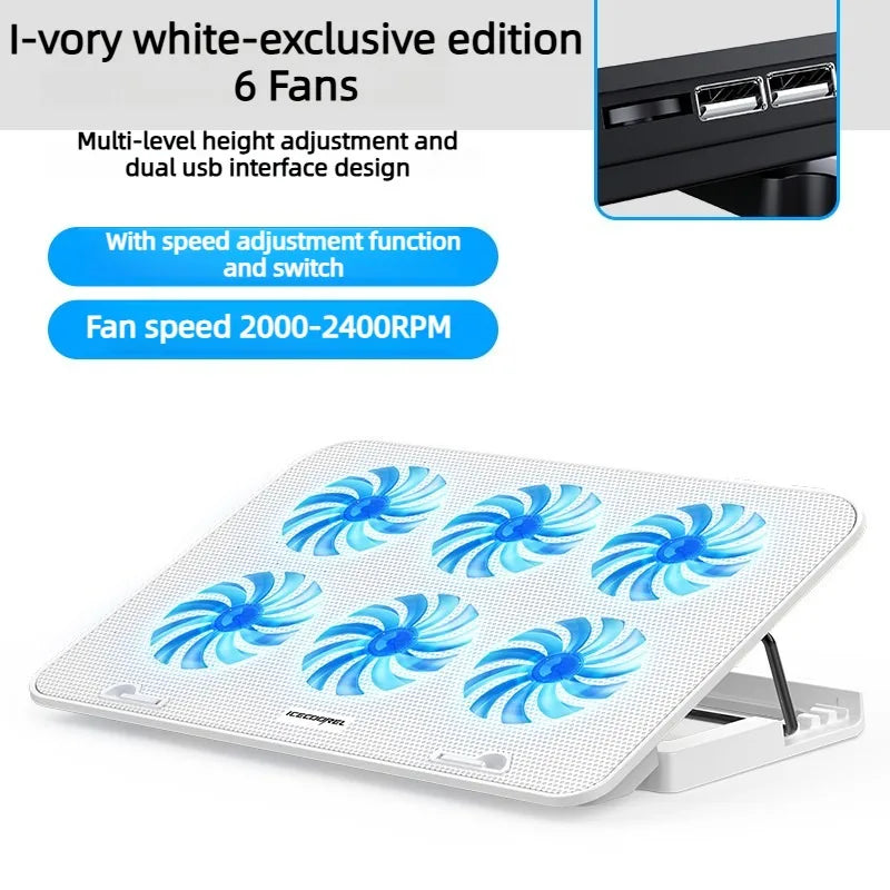 Dual USB 4000RPM 14"-17.3" 12quiet fans Ice Notebook laptop Gaming Cooling Stand Foldable Variable speed Cooler LED Light Fan