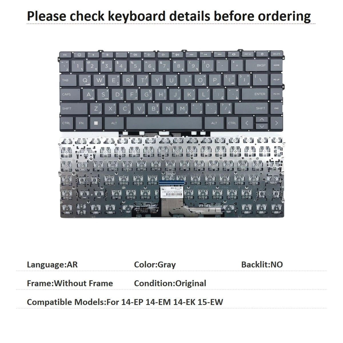 New US Russian Spanish UK Arab Portuguese Language  Backlit Keyboard For HP 14-EP 14-EM 14-EK 15-EW Replacement Keyboard  HP laptop repair parts