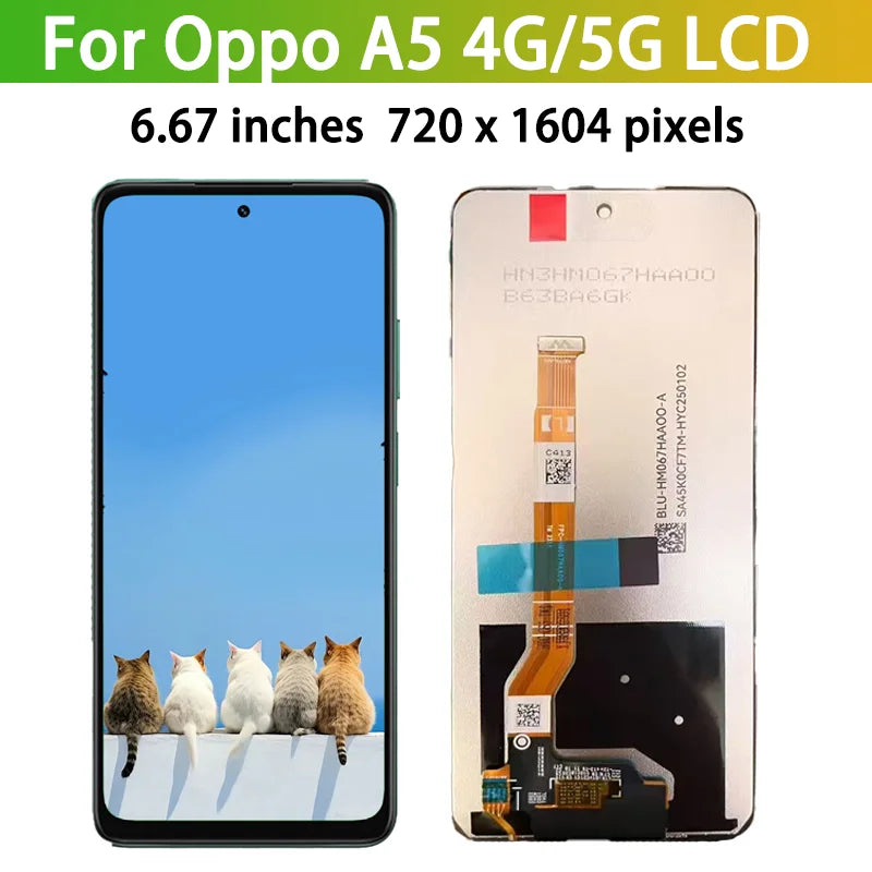 6.67 High Quality For Oppo A5 4G/5G LCD CPH2735 CPH2727 PKW120 Display Touch Screen Digitizer Assembly Replacement Oppo phone repair parts Realme phone repair parts