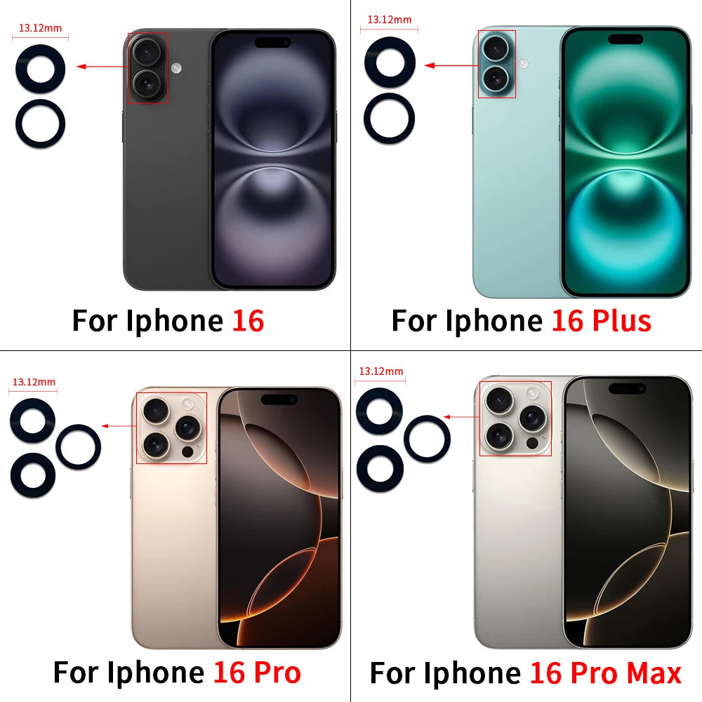 10Pcs, Camera Glass Lens Back Rear Camera Glass Lens For iPhone 11 12 13 14 15 16 17 Pro Max Plus Mini With Sticker Adhesive iPhone phone repair parts