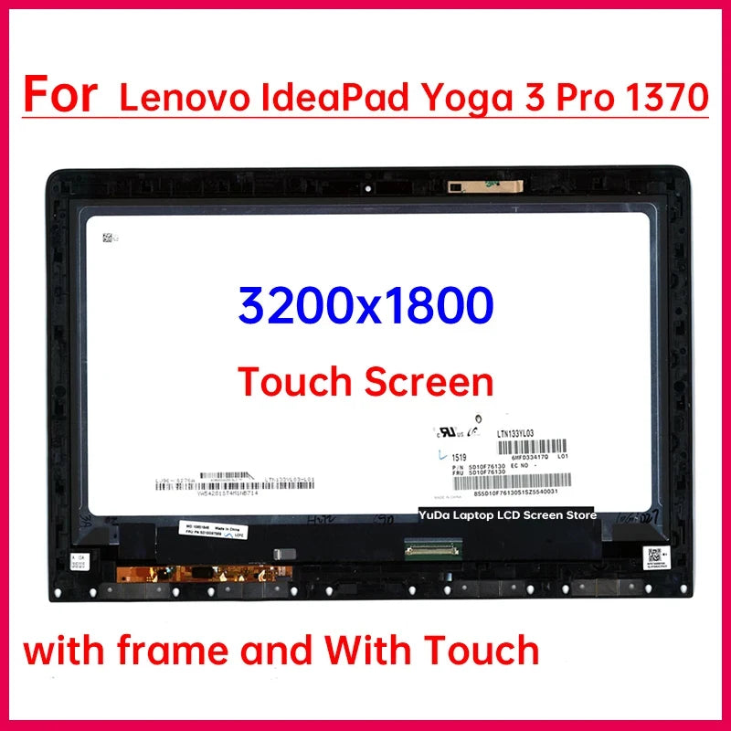 13.3" Laptop LCD Touch Screen For Lenovo IdeaPad Yoga 3 Pro 1370 Display Digitizer Assembly Replacement 3200x1800 FRU 5D10K81630 Lenovo laptop repair parts