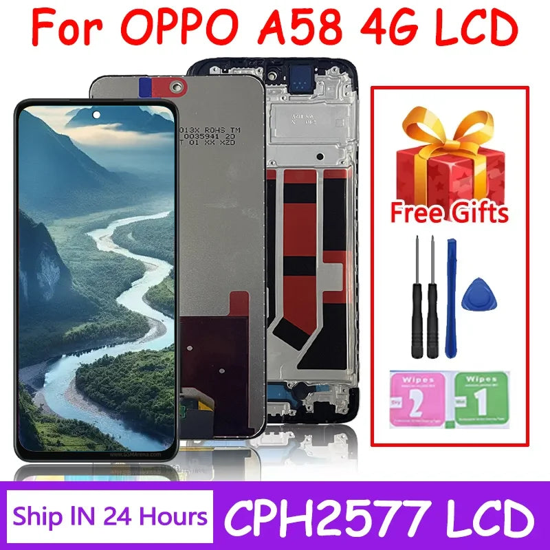 .72'' IPS LCD For Oppo A58 Screen With Frame For Oppo A58 4G LCD CPH2577 Display Screen Touch Panel Digitizer Replacement Oppo phone repair parts Realme phone repair parts