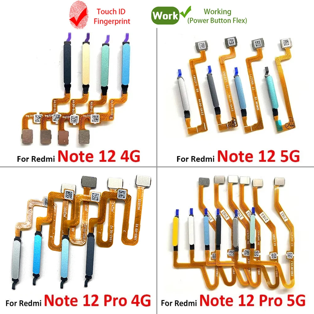 For Xiaomi Redmi Note 12 Pro Plus 4G 5G Home Button Fingerprint Sensor Flex With Power Key Button Flex Cable  Xiaomi  Xiao mi phone repair parts
