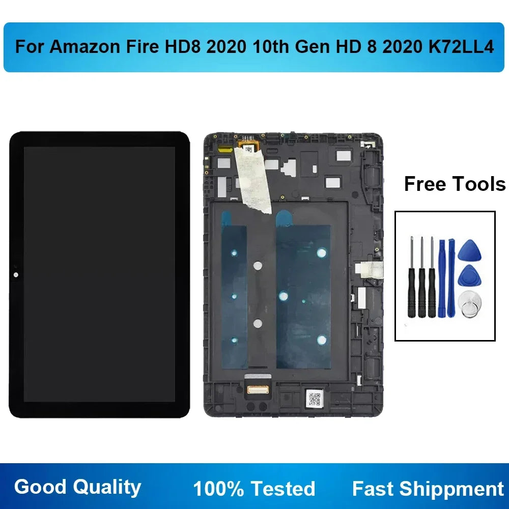 lcd screen For Amazon Fire HD 8 10th 2020 K72LL3 K72LL4 LCD Touch Screen Digitizer + Frame Replacement Tablet repair parts
