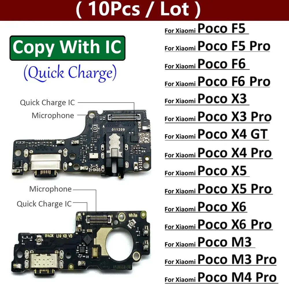10Pcs, USB Charging Port Micro Dock Connector Board Flex Cable For Xiaomi Poco F4 F5 F6 X3 X4 X5 X6 M3 M4 M5 Pro 4G 5G GT  Xiaomi  Xiao mi phone repair parts