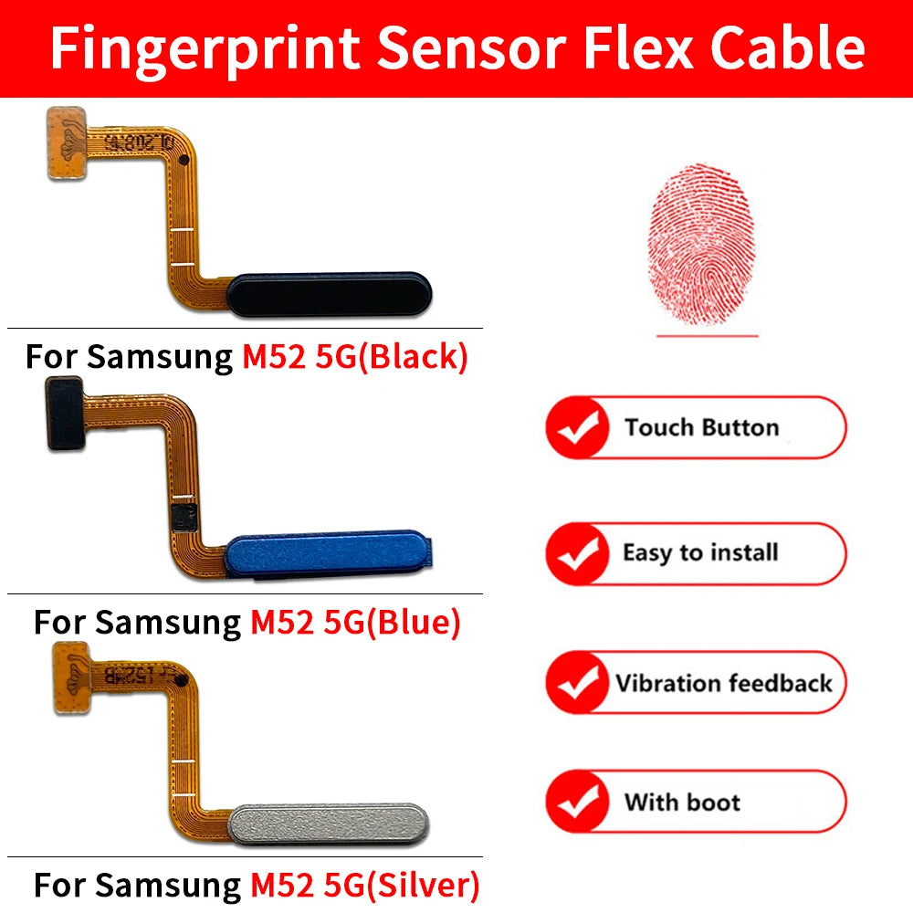Home Button FingerPrint Touch ID Sensor Flex Cable For Samsung M22 M52 M62 M23 M14 M51 M31s 4G 5G Replacement Parts Samsung phone repair parts