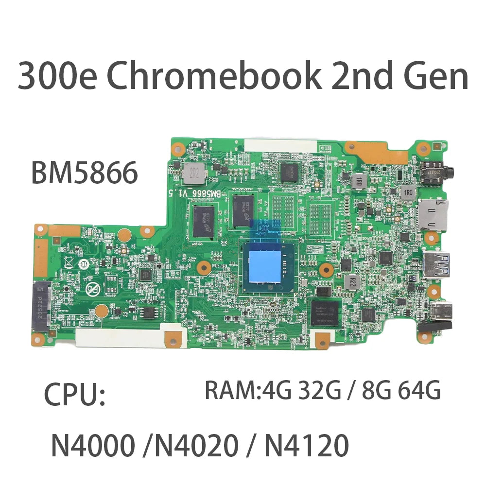 Laptop Motherboard For Lenovo 300e Chromebook 2nd Gen BM5866 With CPU:N4000 N4020 N4120 RAM:4G 32G/8G 64G FRU:5B21C74703  Lenovo laptop repair parts