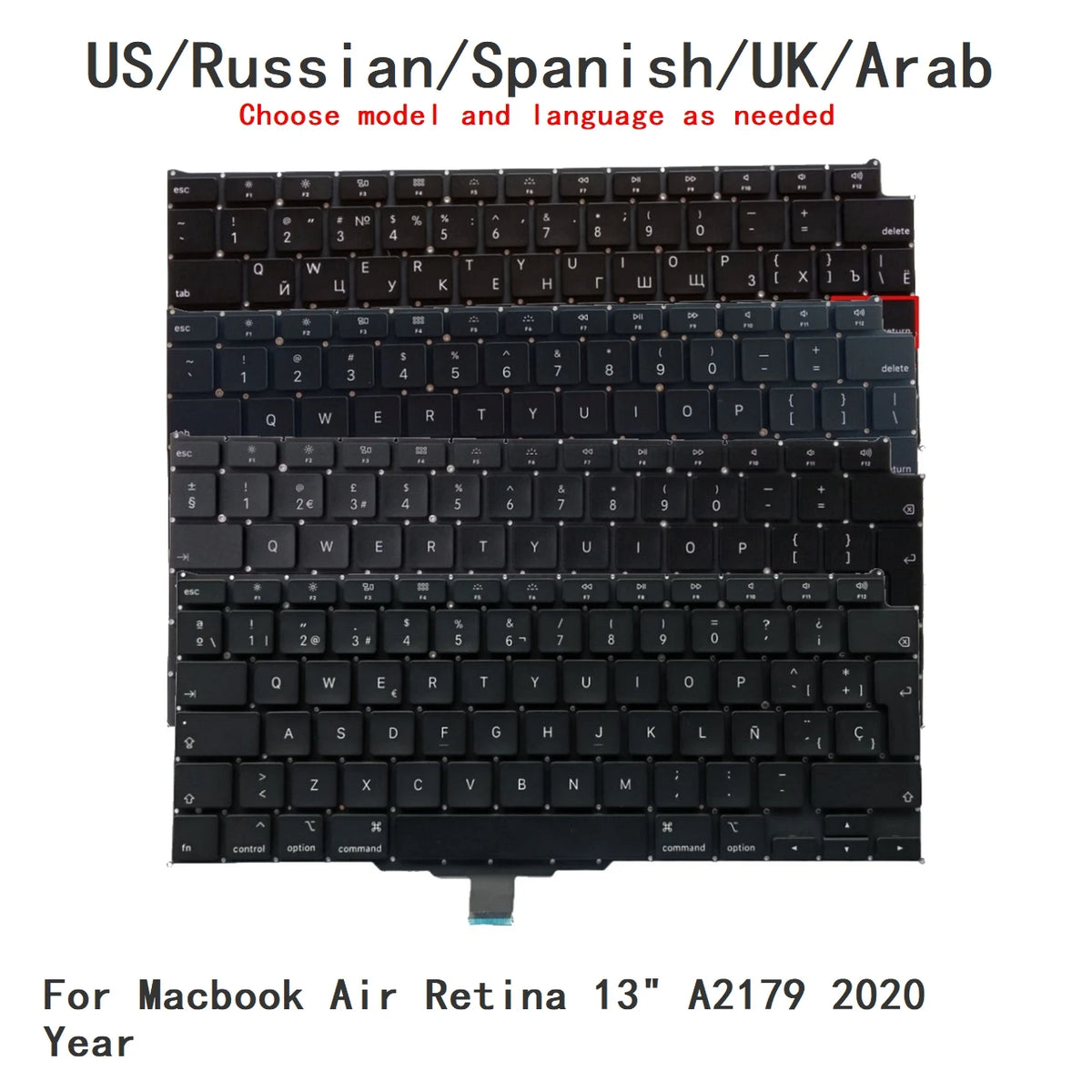 New US Russian Spanish UK Arab Language  Keyboard For Apple Macbook Air Retina 13" A2179 2020 Year Replacement Keyboard MACBOOK laptop repair parts
