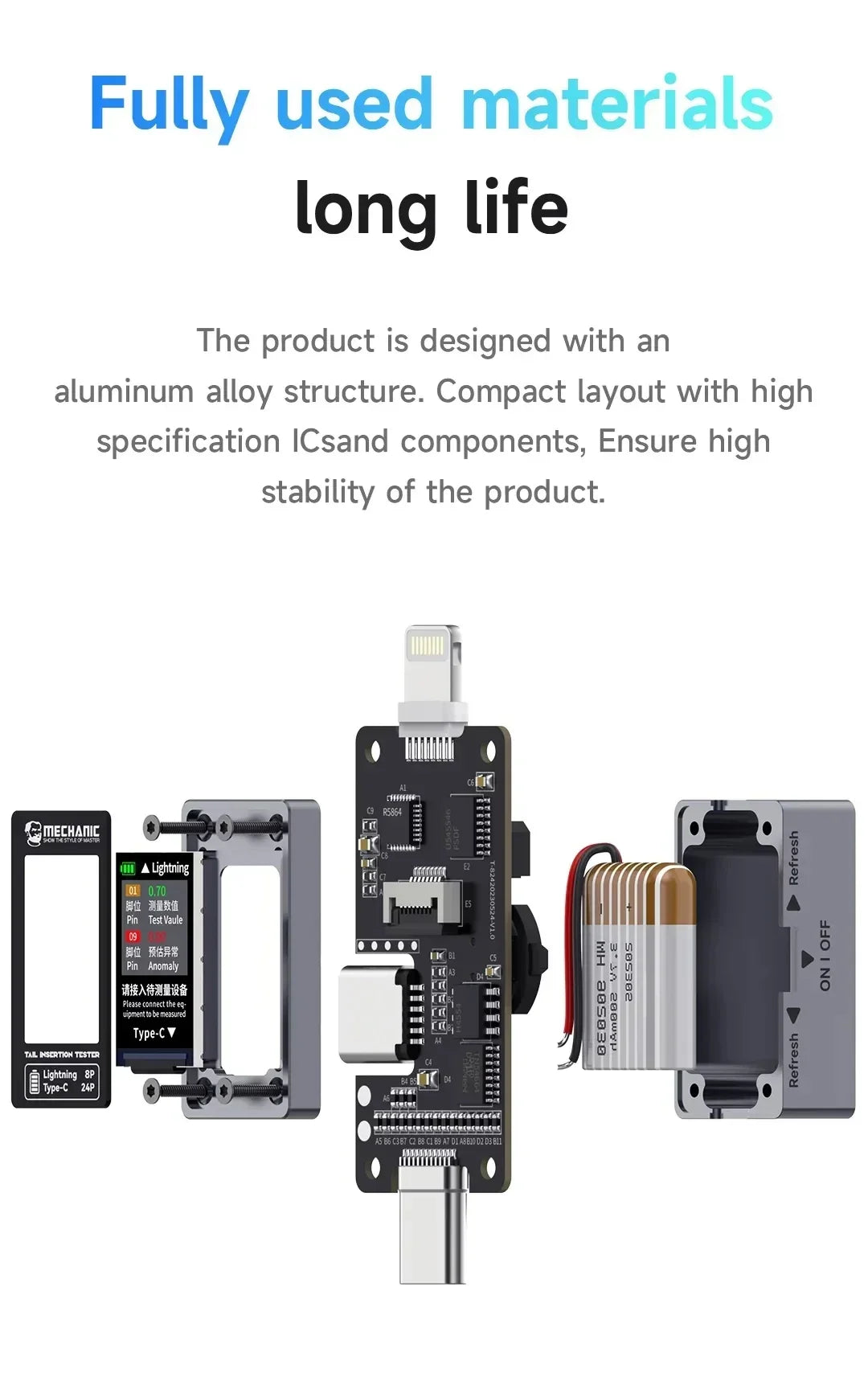 Mechanic T-824 No Disassembly Required Mobile Phone Tail Insertion Detector Digital Display Current Power Check Independent Pin Professional Repair Tools