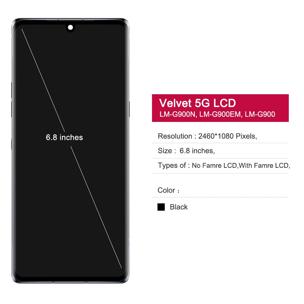 For LG Velvet 5G G900 LCD Touch Screen For LG G9 ThinQ LMG910EMW G900 LM-G900N Display With Frame Replacement Parts 100% Tested LG phone repair parts