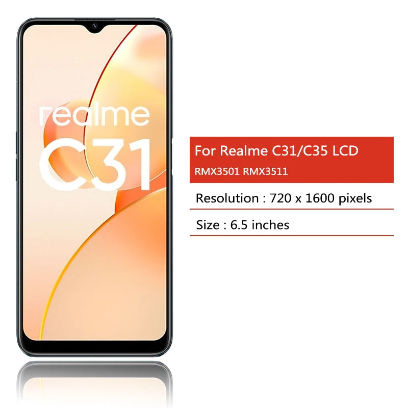 6.6"IPS For Oppo Realme C35 RMX3511 LCD Display Touch Screen Digitizer Assembly Replacement For Realme C31 RMX3501LCD Frame Oppo phone repair parts Realme phone repair parts
