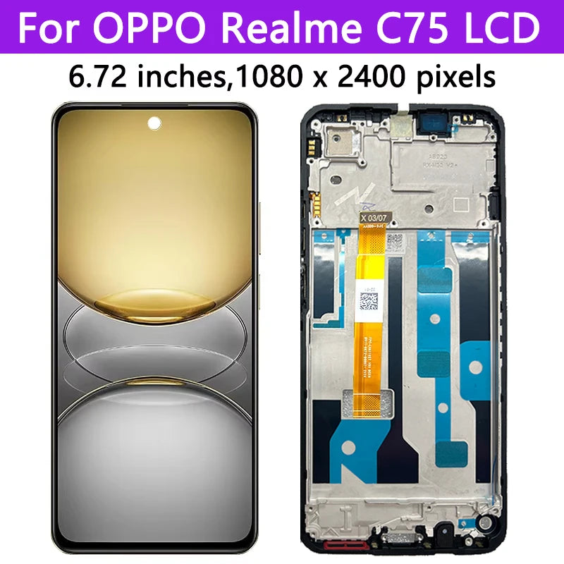 100% Tested" IPS 90Hz For OPPO Realme C75 LCD Display Screen Touch Panel Digitizer RMX3941 RMX3943 Display Screen With Frame Realme phone repair parts  Oppo phone repair parts