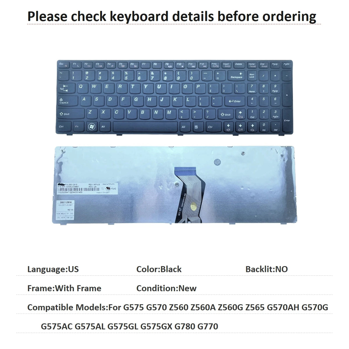 US Russian Spanish Brazil Keyboard For Lenovo G575 G570 Z560 Z560A Z560G Z565 G570AH G570G G575AC G575AL G575GL G575GX G780 G770 Lenovo laptop repair parts