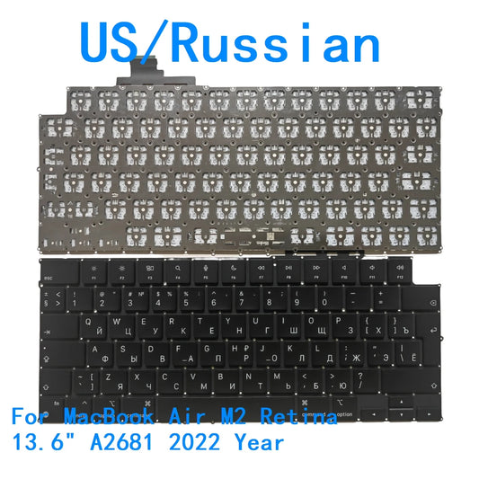 New US Russian Language  Keyboard For Apple MacBook Air M2 Retina 13.6" A2681 2022 Year Notebook PC Replacement Keyboard  MACBOOK laptop repair parts
