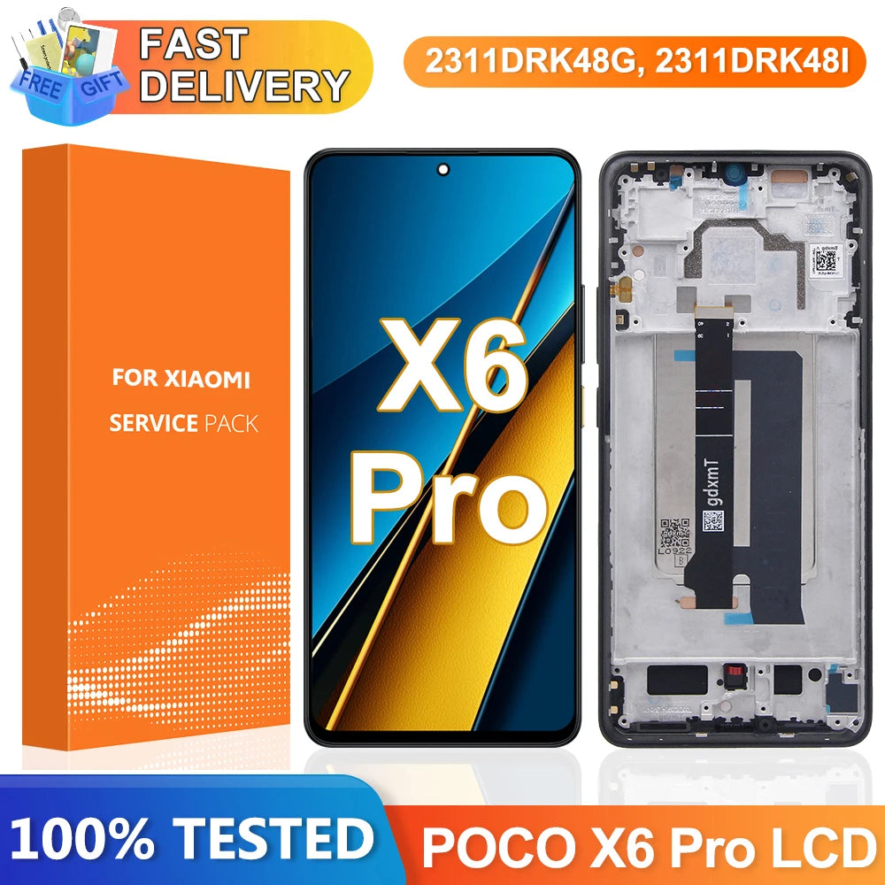 Poco X6 Pro Screen Replacement for Xiaomi Poco X6 Pro 2311DRK48G 2311DRK48I Lcd Display Digital Touch Screen with Frame Xiaomi phone repair parts