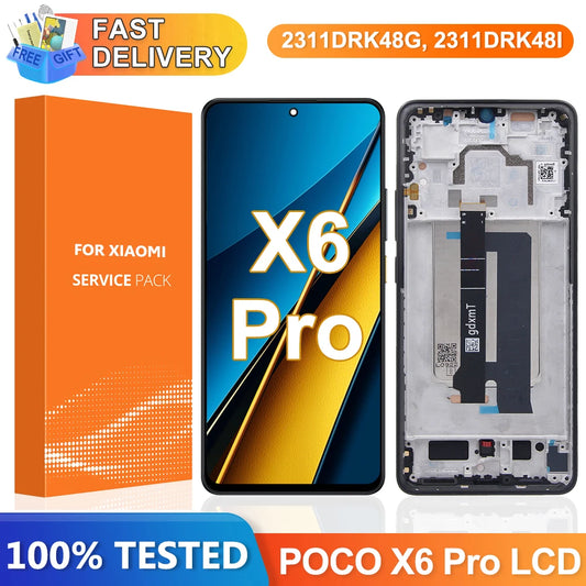 Poco X6 Pro Screen Replacement for Xiaomi Poco X6 Pro 2311DRK48G 2311DRK48I Lcd Display Digital Touch Screen with Frame Xiaomi phone repair parts