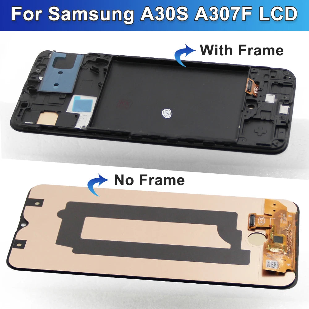 AMOLED A30S Screen, for Samsung Galaxy A30S A307 A307F A307FN A307G A307YN Lcd Dispaly Digital Touch Screen With Frame Samsung phone repair parts