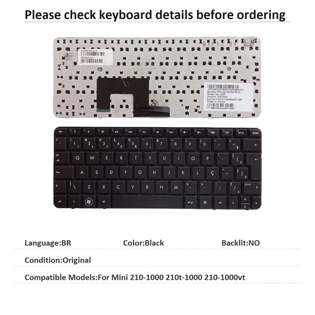 New UI Russian Spanish Brazil Language  Keyboard For HP Mini 210-1000 210t-1000 210-1000vt Notebook PC Replacement Keyboard HP laptop repair parts