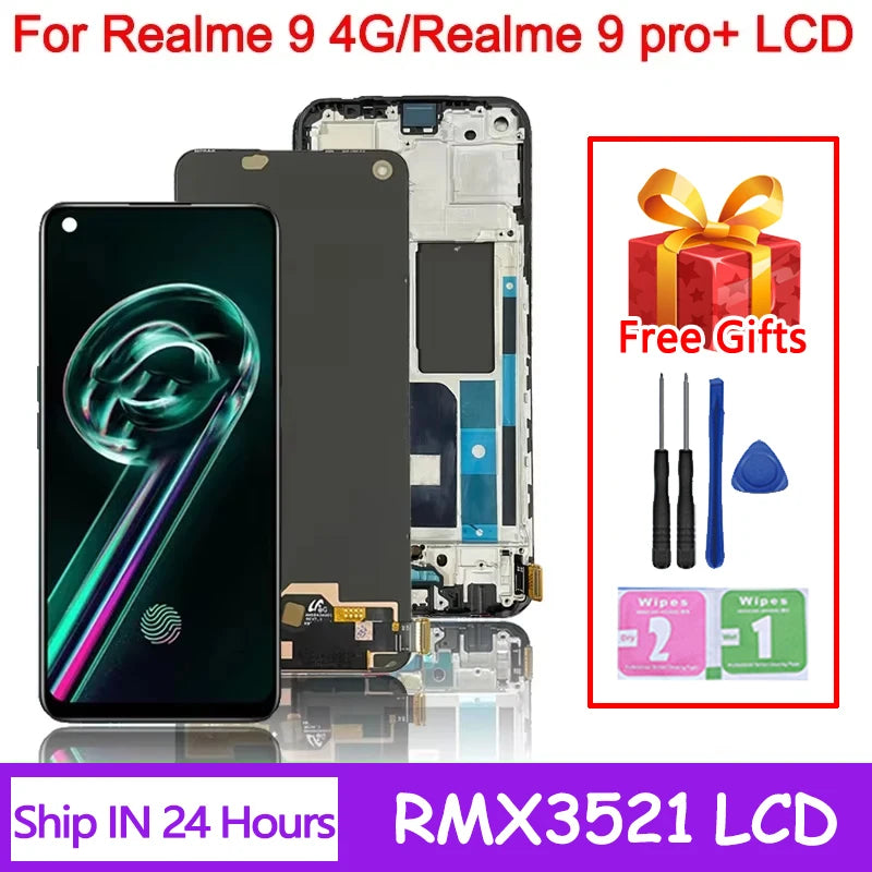 6.4' New For Oppo Realme9 4G RMX3521 LCD Display Touch Panel Digitizer For Realme 9 Pro+ 9Pro Plus RRMX3392 With Fingerprint  Oppo phone repair parts