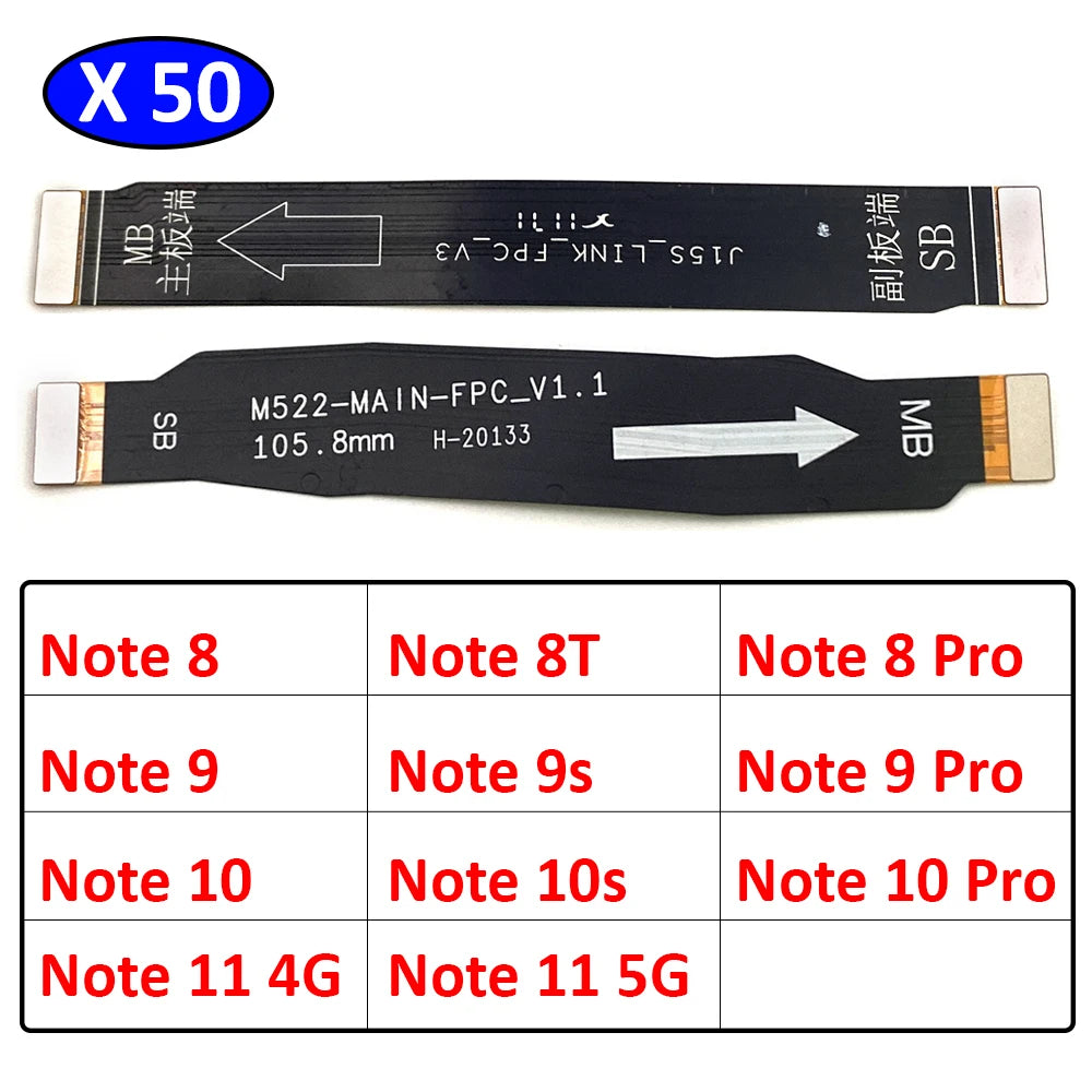 50Pcs/Lot, Main Board Motherboard Mainboard Flex Cable For Xiaomi Redmi 9 9A 9C 6 6A 8A Note 10 10s 8 7 6 Pro Note 11 4G 5G  Xiaomi  Xiao mi phone repair parts