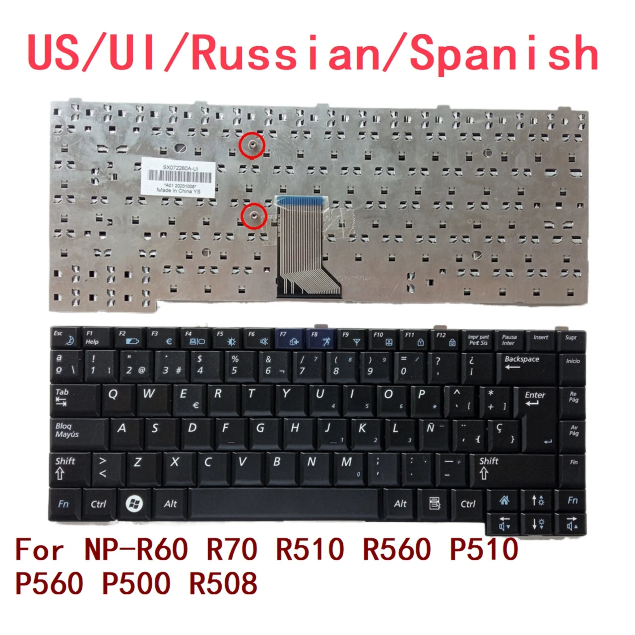 New US UI Russian Spanish Laptop Keyboard For Samsung NP-R60 R70 R510 R560 P510 P560 P500 R508 Notebook PC Replacement SAMSUNG laptop repair parts