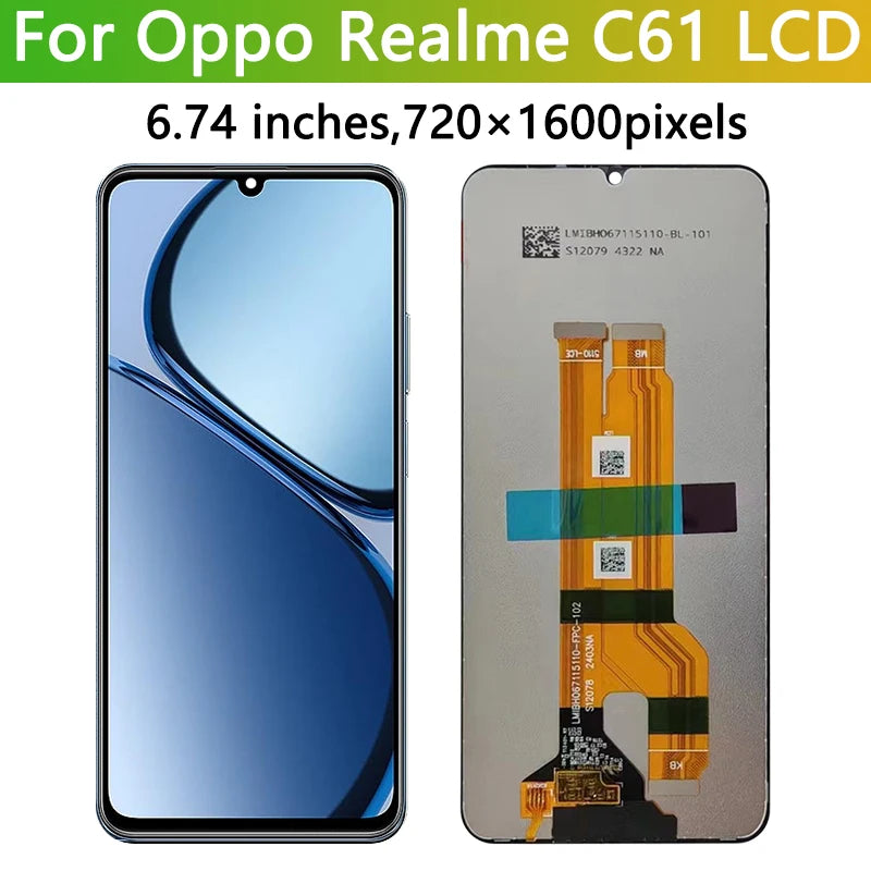 6.74“Tested For Oppo Realme C61 RMX3939 LCD Display Touch Screen Digitizer Assembly Realme C61 Display Replacement Oppo phone repair parts Realme phone repair parts