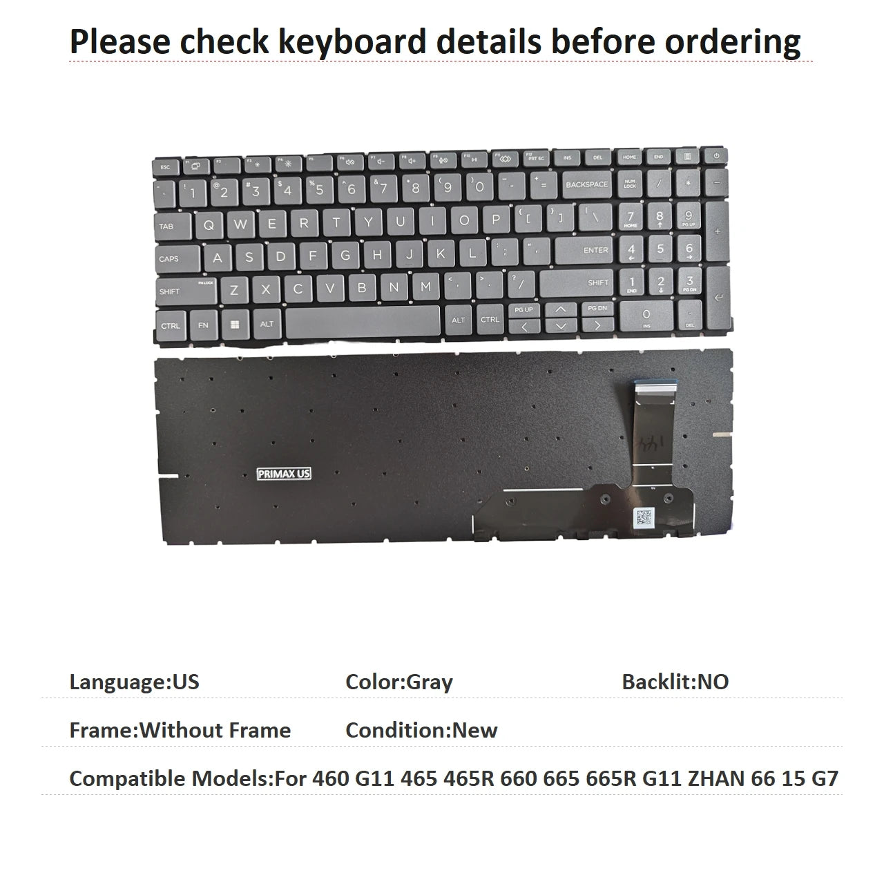 New US Spanish Latin UK Language  Backlit Keyboard For HP 460 G11 465 465R 660 665 665R G11 ZHAN 66 15 G7 Replacement Keyboard  HP laptop repair parts