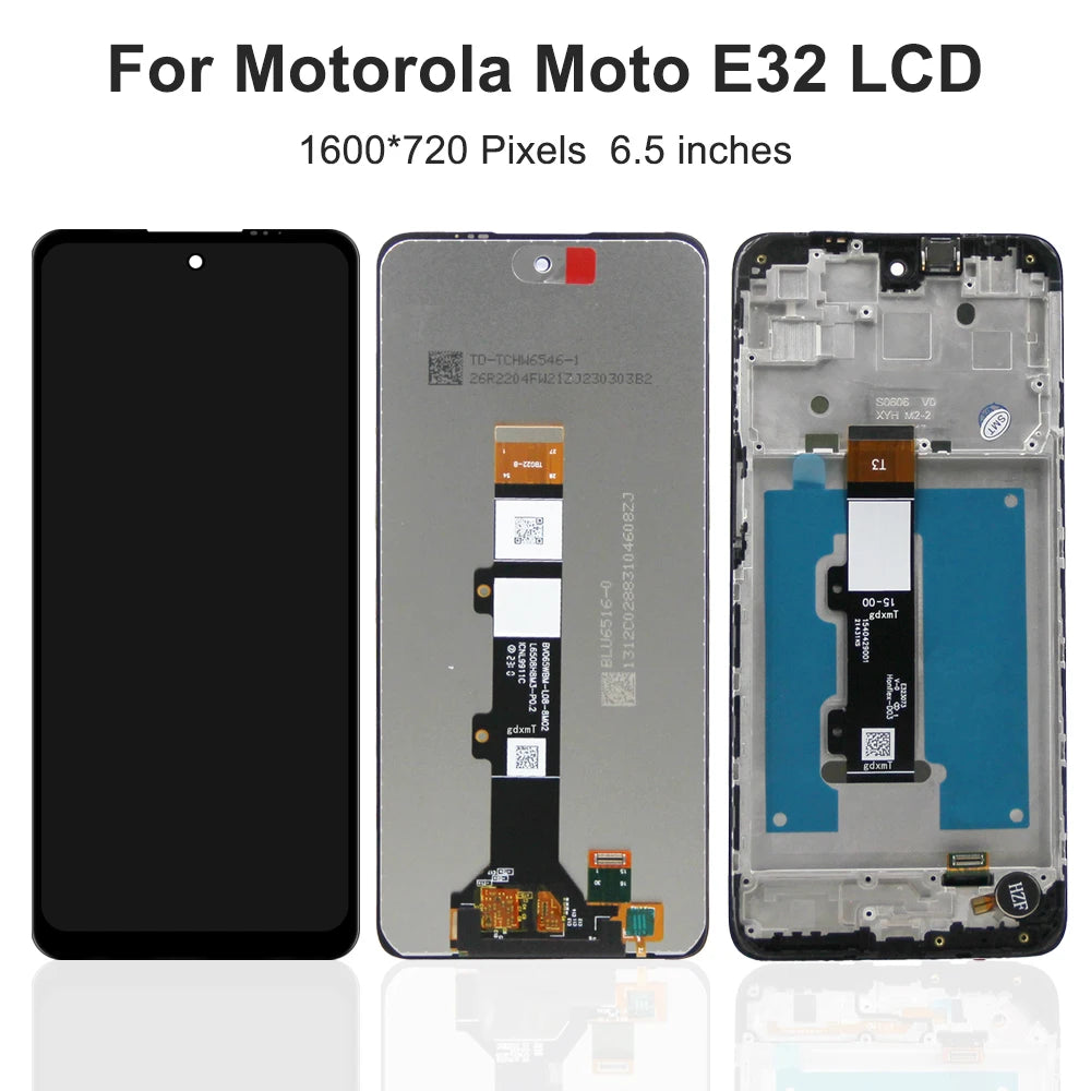 6.5" LCD Screen for Motorola Moto E32 Lcd Display Touch Screen Digitizer Assembly with Frame for Motorola Moto E32 Replacement Motorola phone repair parts