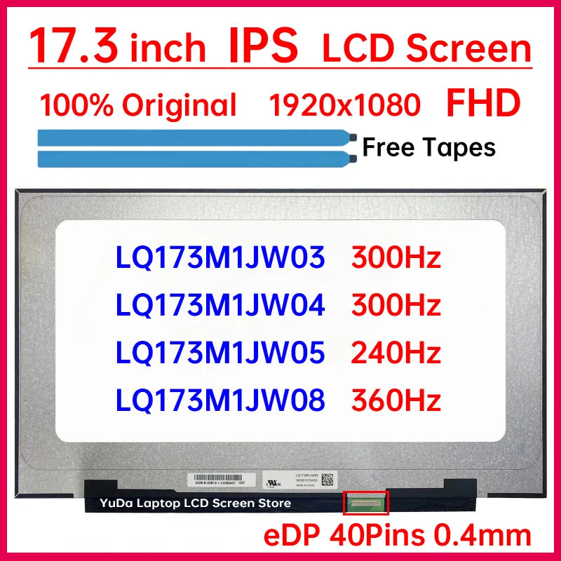 17.3 Inch Laptop LCD Screen LQ173M1JW03 LQ173M1JW04 LQ173M1JW05 LQ173M1JW08 Gaming Display Matrix Panel Replacement eDP 40 Pins Laptop screen replacement